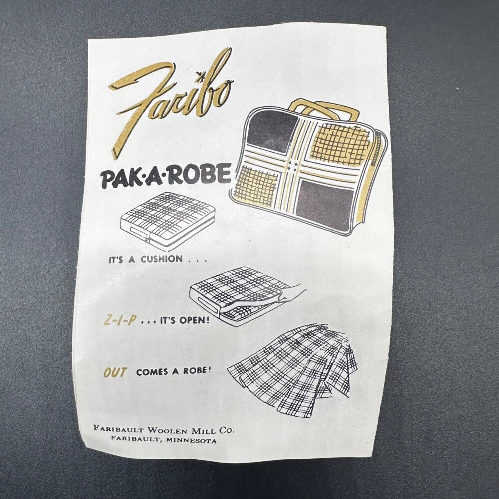 Vintage Throw Blanket Faribo Pak A Robe Green Plaid Cushion Ushers Scotch Tartan - Picture 5 of 11